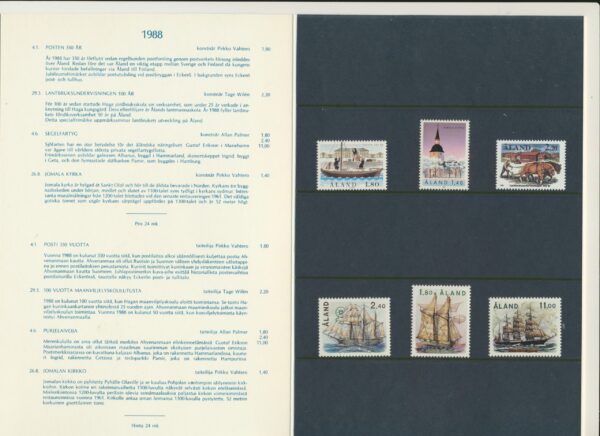Aland Islands  UM / NH Mint yearset 1988.   All stamps, Blocks and Booklets.