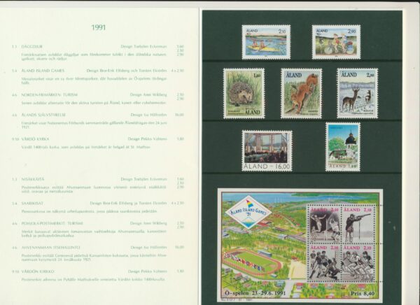Aland Islands  UM / NH Mint yearset 1991.   All stamps, Blocks and Booklets.