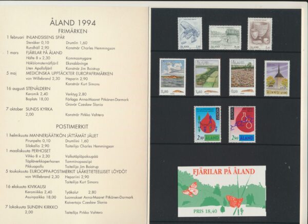 Aland Islands  UM / NH Mint yearset 1994.   All stamps, Blocks and Booklets.