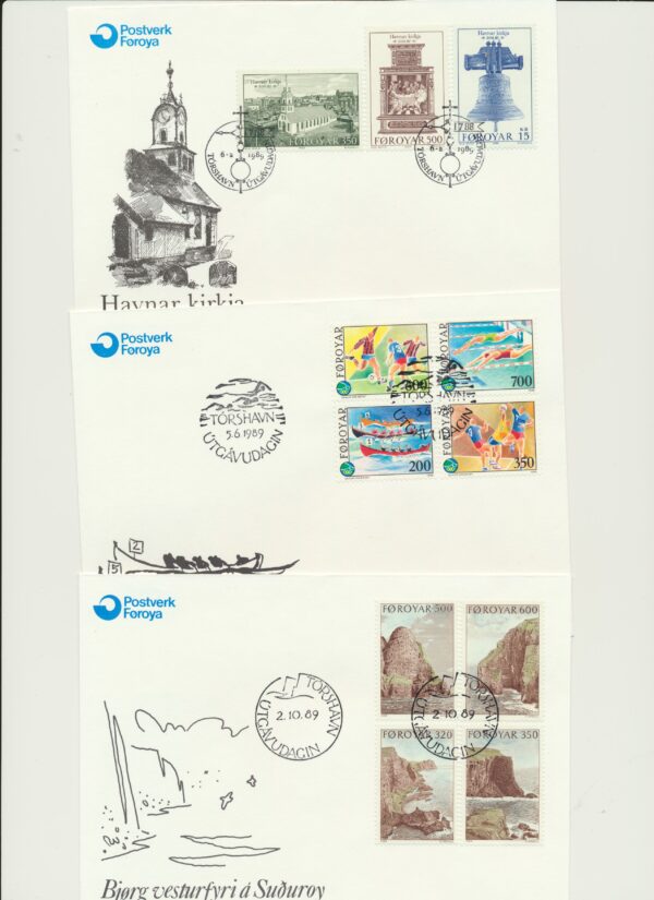 The Faroes  FDC year  of 1989. All issues.