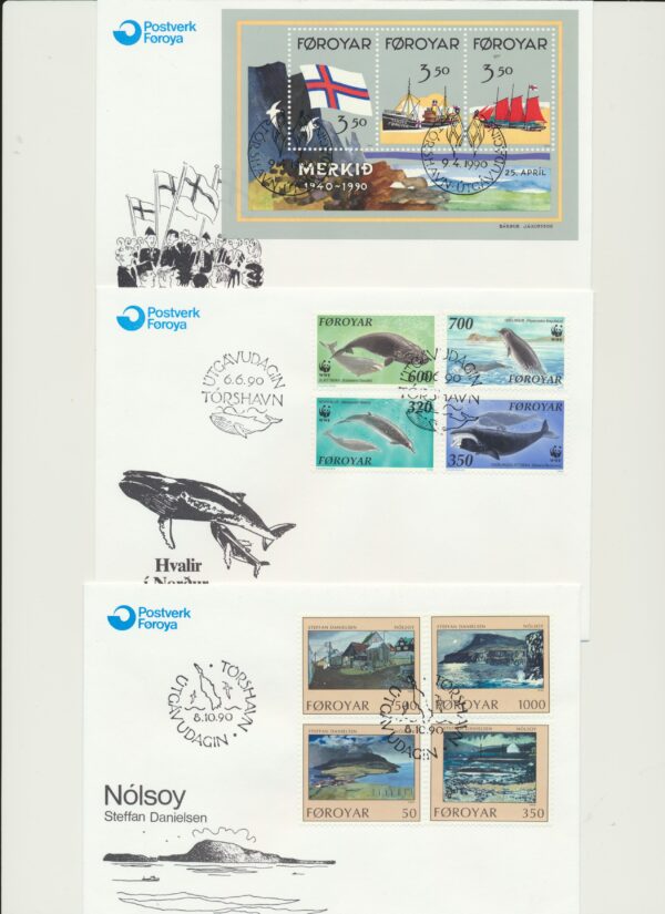 The Faroes  FDC year  of 1990. All issues.