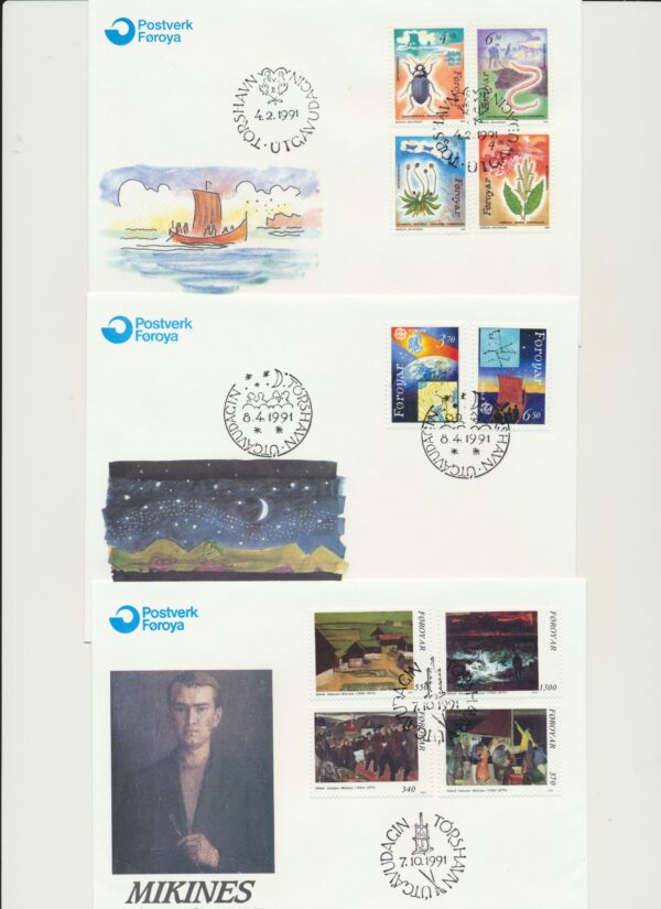 The Faroes  FDC year  of 1991. All issues.
