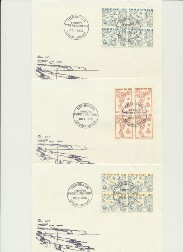 The Faroes . First issue from 30/1 1975, in  FDCs  Blocks of four. - Image 4