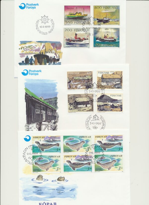 The Faroes  FDC year  of 1992. All issues.