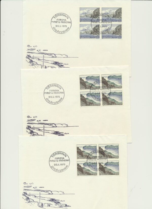 The Faroes . First issue from 30/1 1975, in  FDCs  Blocks of four. - Image 3