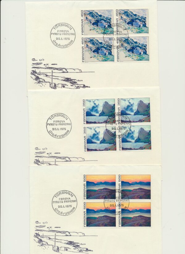 The Faroes . First issue from 30/1 1975, in  FDCs  Blocks of four. - Image 2