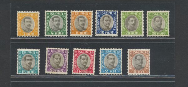 King Christian the 10th.  Official set from 1920-32. Full NH Mint set.