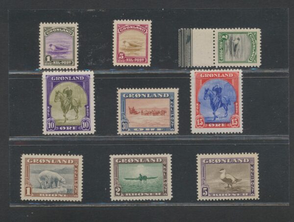 Greenland  Various designs from 1945. A full NH Mint set.