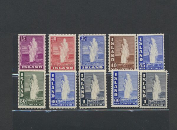 Geysir From 1938- 1947.  A full NH Mint set, with both Perforations.