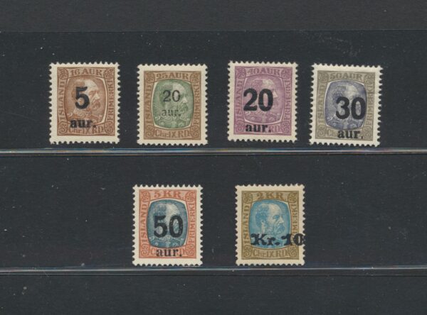 Surcharges of Christian 9th, from  1921-1929.  NH Mint set.