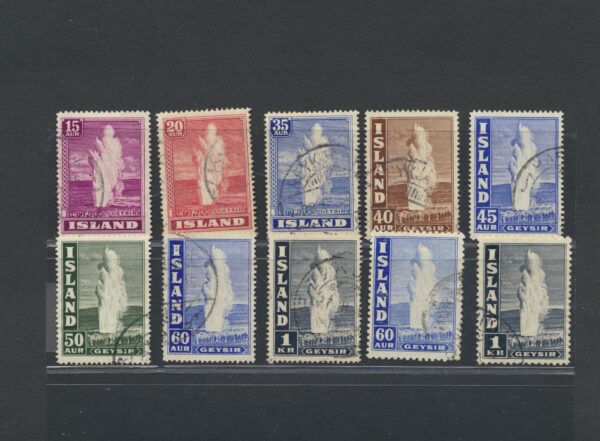 Geysir From 1938- 1947.  A full Fine used set, with both Perforations.