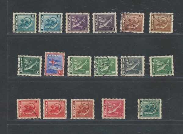 Fishes and Icelands Flag from 193 1945. Fine used  . Both perfs: 14 x 14 and 14 x 13.5