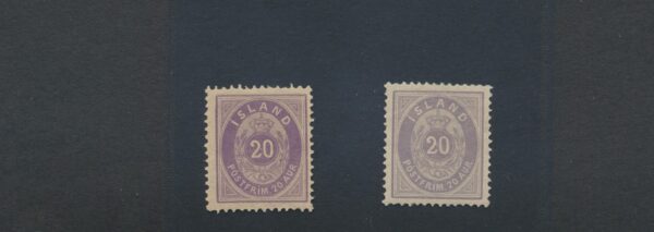 Aur Values Perf. 14 x 13.5   20 aur violet   NH Mint. Very fine.  1876-1901