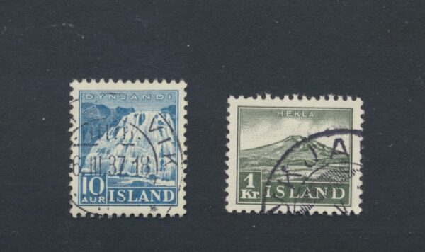 Hekla and Dynjandi. A Volcano and a Vaterfall from 1935. Fine used  set.