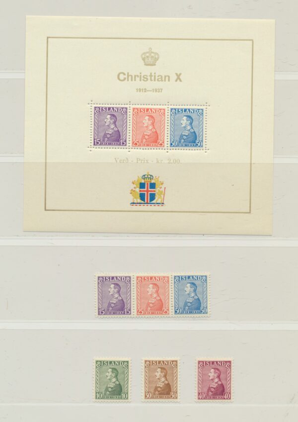 King Christian 10th.  Silver Jubilee Block, And Leifur Eiriksson, all NH Mint.