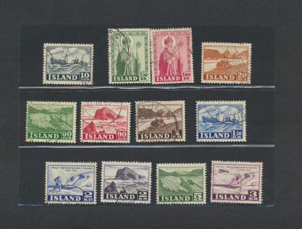 Iceland fine used 1950 - 51  stamps Yearset, all stamps and blocks issued.