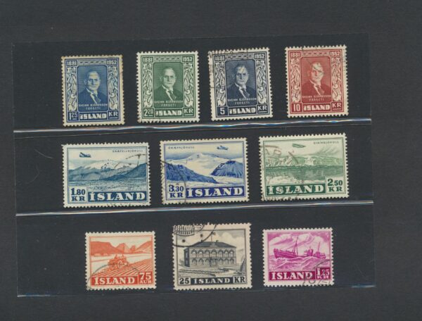 Iceland fine used 1952 stamps Yearset, all stamps and blocks issued.