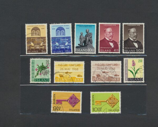 Iceland fine used 1968 stamps Yearset, all stamps and blocks issued.