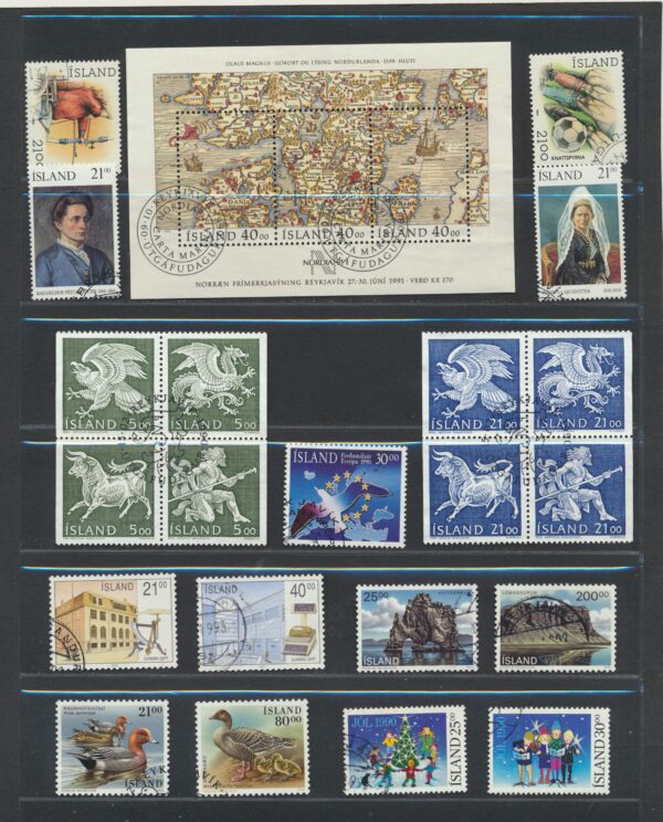 Iceland fine used 1990 stamps Yearset, all stamps and blocks issued.