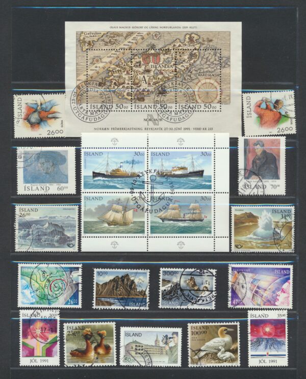 Iceland fine used 1991 stamps Yearset, all stamps and blocks issued.