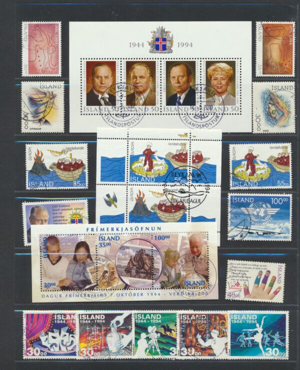 Iceland fine used 1994 stamps Yearset, all stamps and blocks issued.