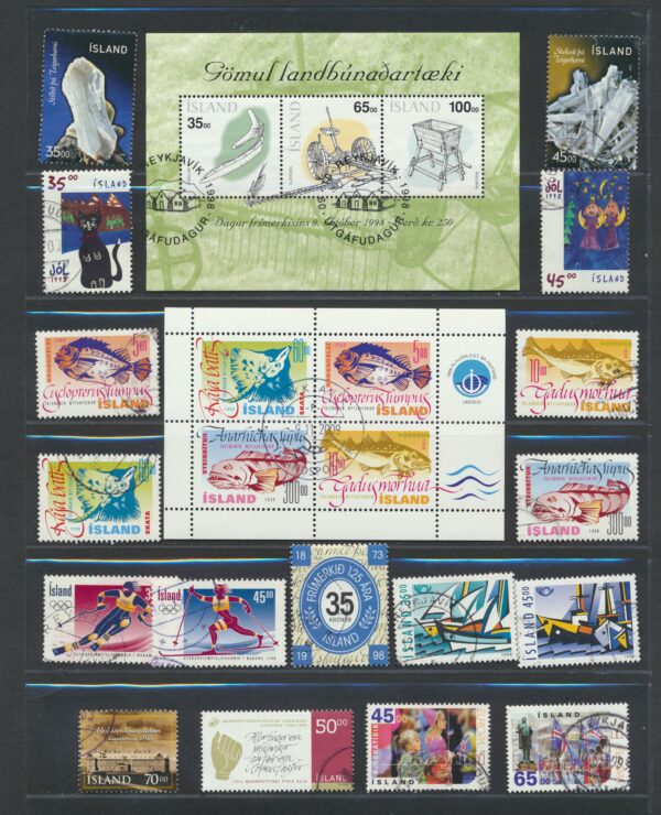 Iceland fine used 1998 stamps Yearset, all stamps and blocks issued.