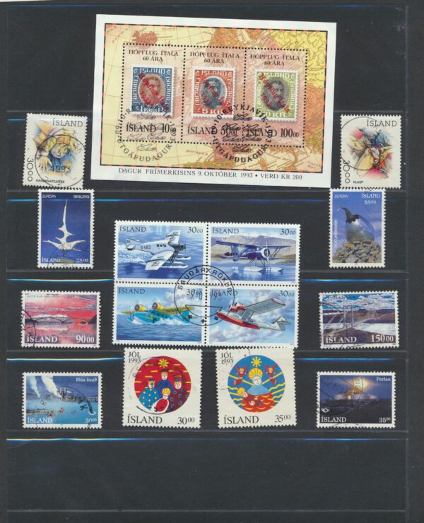 Iceland fine used 1993 stamps Yearset, all stamps and blocks issued.