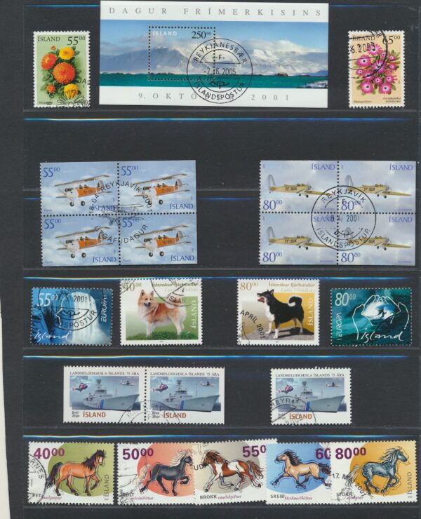 Iceland fine used 2001  stamps Yearset, all stamps and blocks issued.