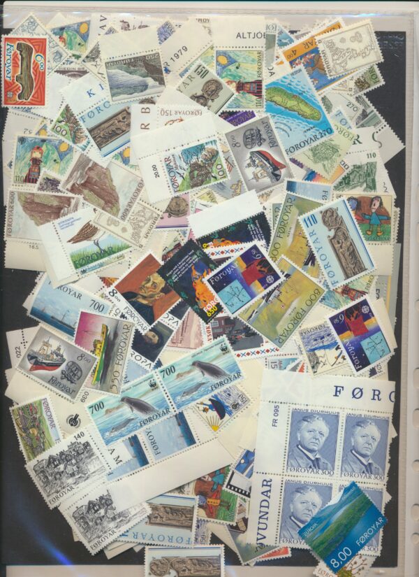 The Faroes Ca. 50 Grams of NH Mint stamps. Old and new. Singles and in Blocks.