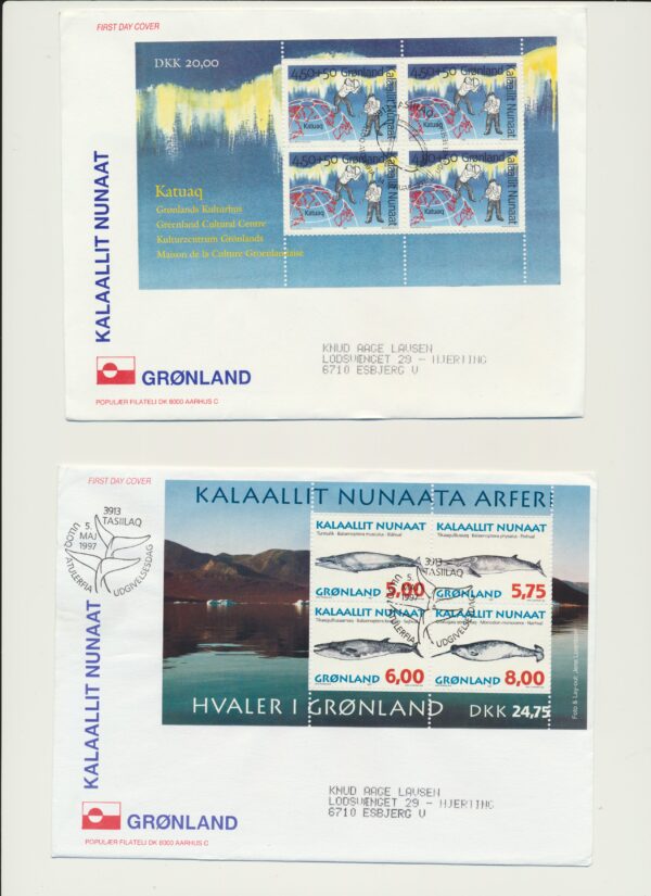 Greenland FDCs issued  1997 on FDC covers.  with  Blocks. - Image 2