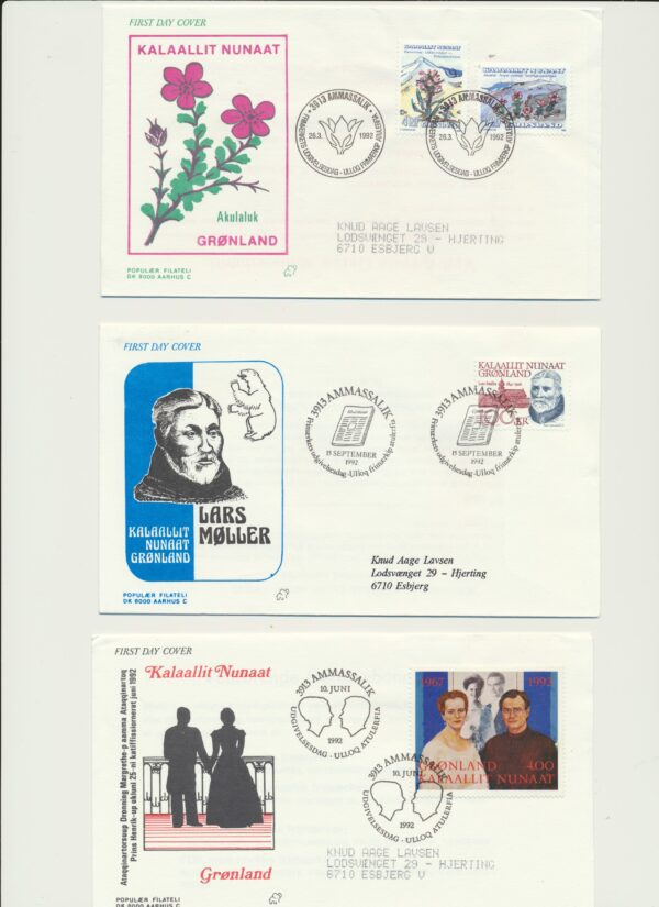 Greenland FDCs issued  1992 on FDC covers.  with  Blocks.