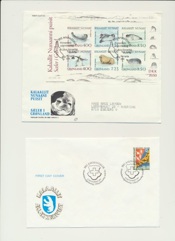 Greenland FDCs issued 1991 on FDC covers. with Blocks.