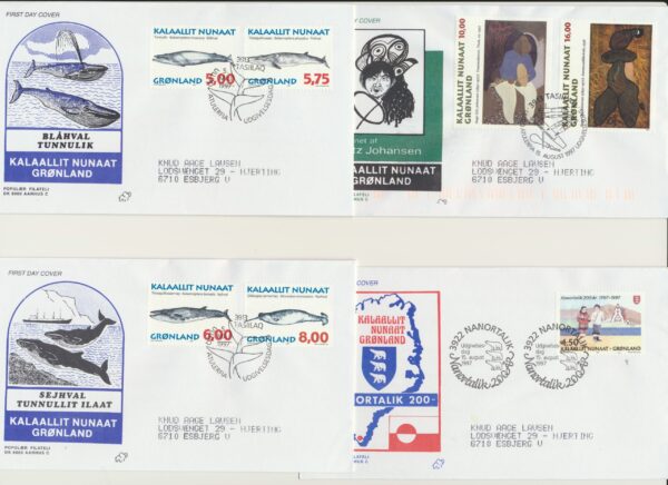 Greenland FDCs issued  1997 on FDC covers.  with  Blocks.