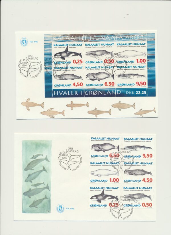 Greenland FDCs issued  1996 on FDC covers.  with  Blocks.