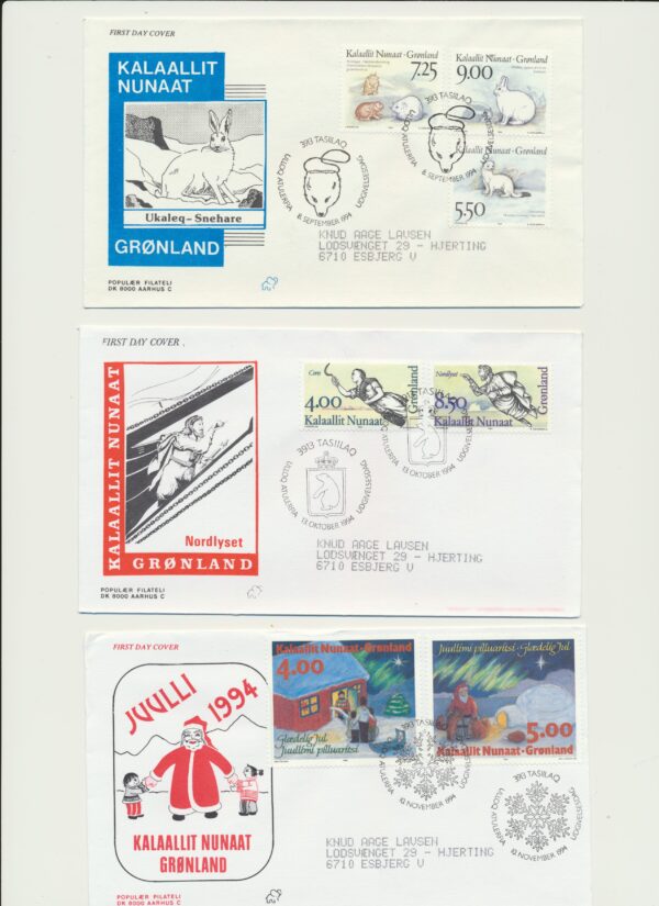 Greenland FDCs issued  1994 on FDC covers.  with  Blocks.