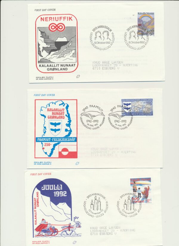 Greenland FDCs issued  1992 on FDC covers.  with  Blocks. - Image 2