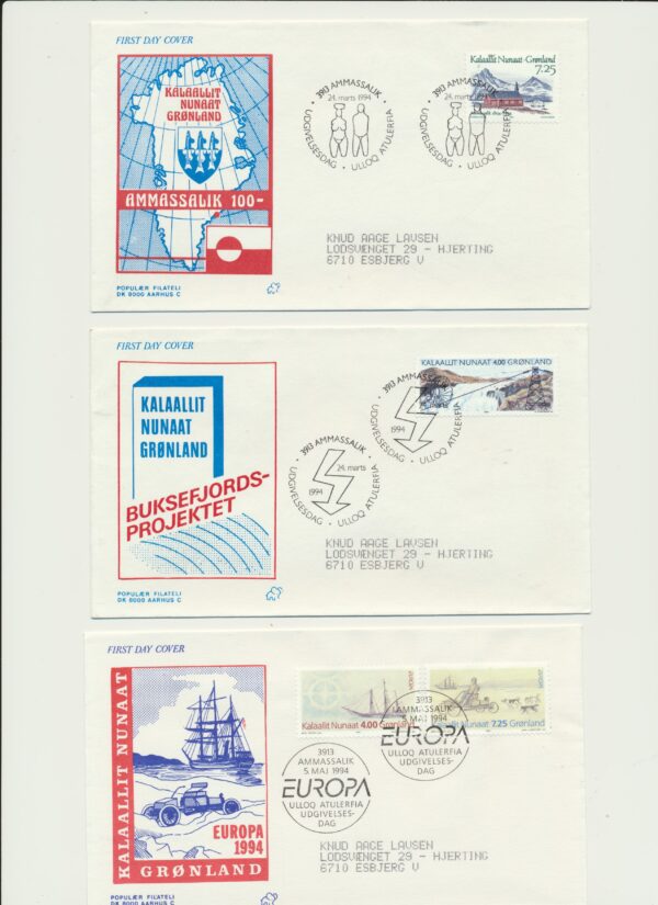Greenland FDCs issued  1994 on FDC covers.  with  Blocks. - Image 3