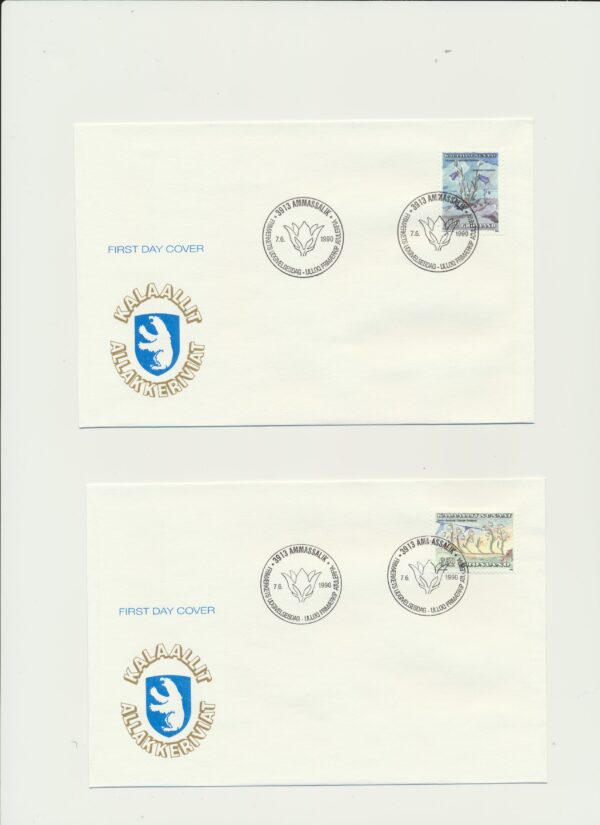 Greenland FDCs issued 1990 on FDC covers. with Blocks. - Image 3