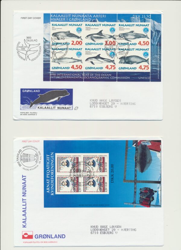 Greenland FDCs issued  1998 on FDC covers.  with  Blocks. - Image 2