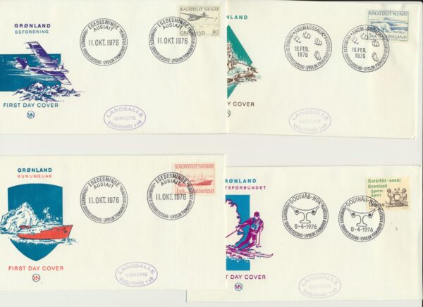 Greenland FDCs issued 1976 on FDC covers. with Blocks.