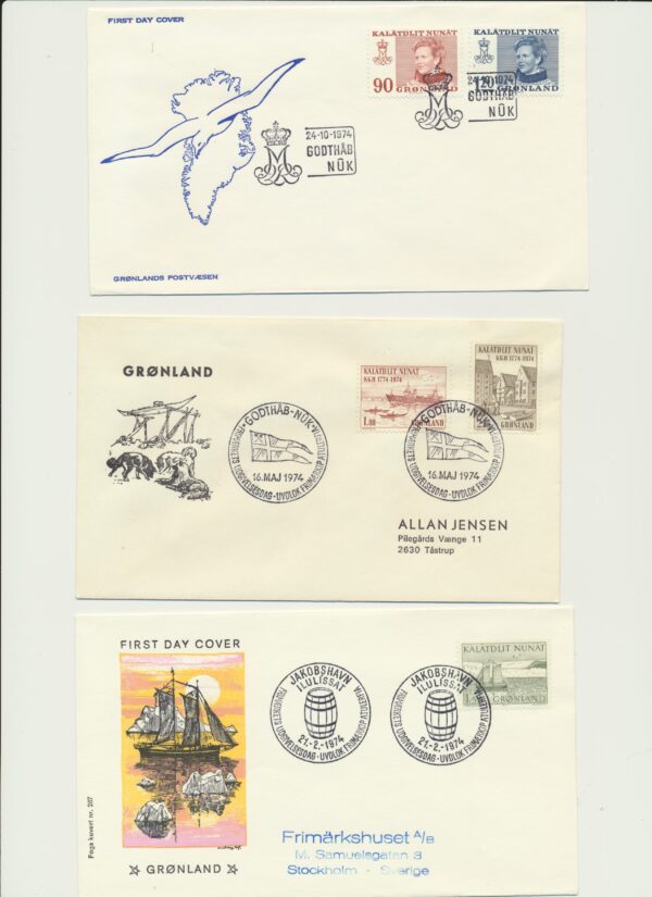 Greenland FDCs issued 1974 on FDC covers. with Blocks.