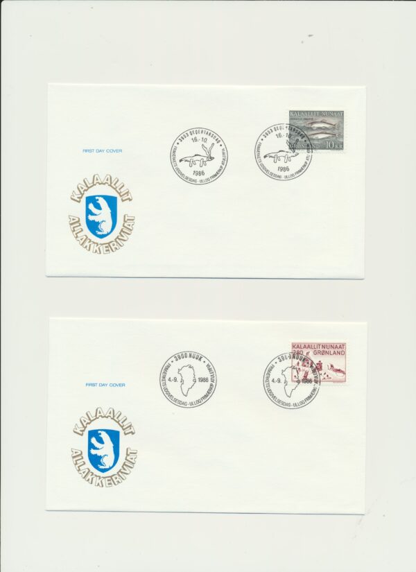 Greenland FDCs issued 1986 on FDC covers. with Blocks. - Image 2