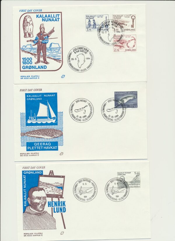 Greenland FDCs issued 1984 on FDC covers. with Blocks.