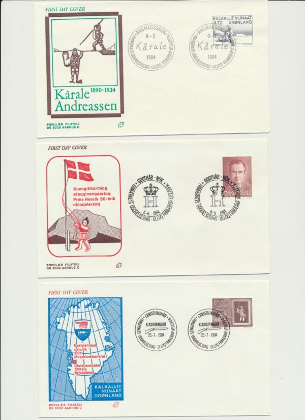 Greenland FDCs issued 1984 on FDC covers. with Blocks. - Image 2