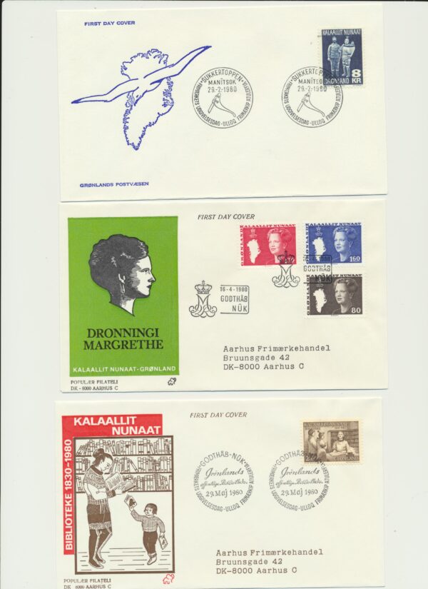 Greenland FDCs issued 1980 on FDC covers. with Blocks.