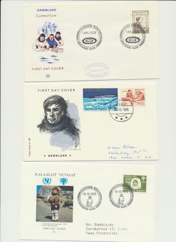 Greenland FDCs issued 1979 on FDC covers. with Blocks.