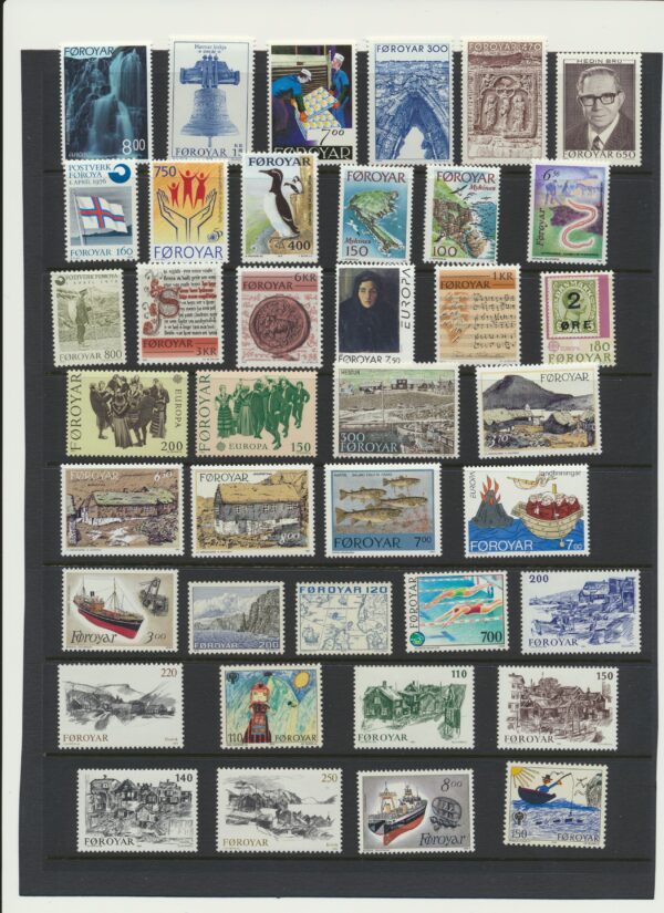 The Faroes 100 Different NH Mint stamps. Many high values. Very fine.