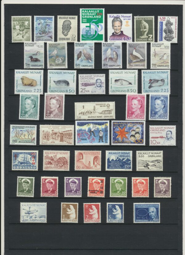 Greenland  100 Different NH Mint stamps. Many high values. Very fine.