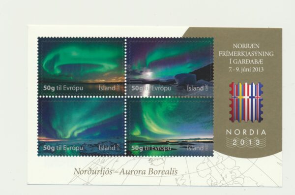 Northern Lights. Iceland a beautiful block NH Mint.