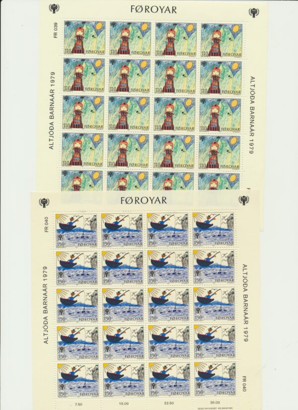 Faroe Islands  Set of full sheets of International Year of the child in 1979. NH Mint